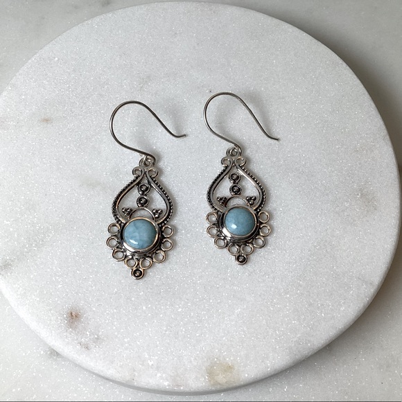 Natural Larimar .925 Sterling Silver Dangle Earrings - Picture 9 of 17